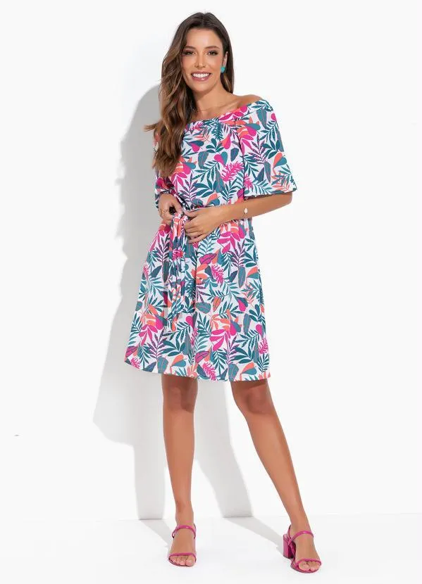 Moda Pop - Vestido Folhagem com Decote Ombro a Ombro 3