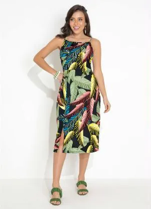 Moda Pop - Vestido Folhagem de Alças com Fenda - MODA POP