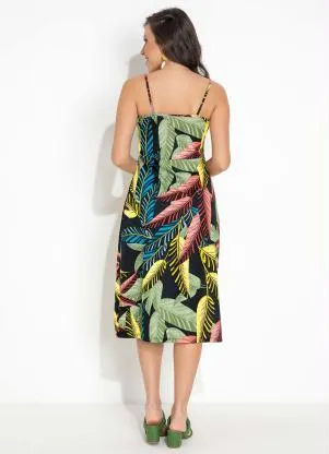 Moda Pop - Vestido Folhagem de Alças com Fenda - MODA POP