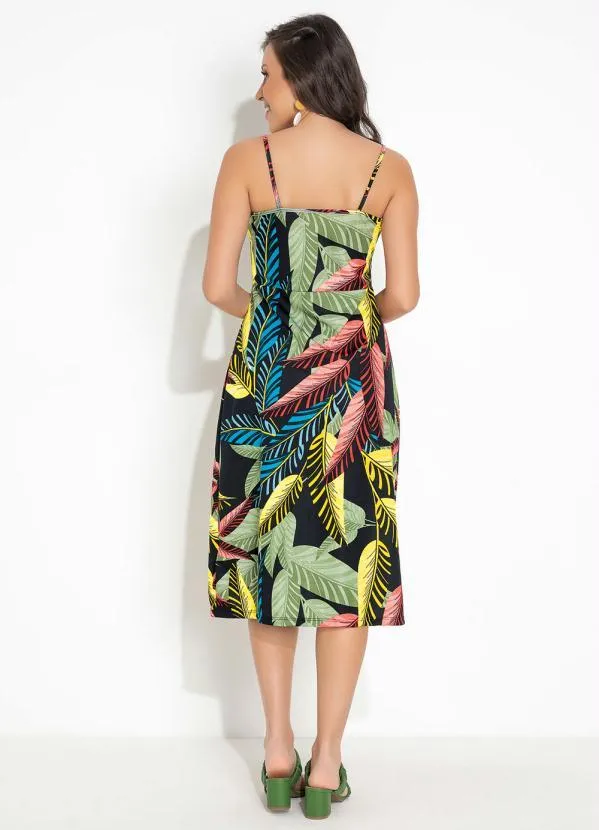 Moda Pop - Vestido Folhagem de Alças com Fenda 2