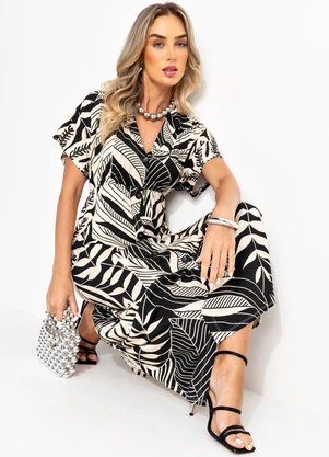 Quintess - Vestido Folhagem Linho em Malha de Viscose - QUINTESS