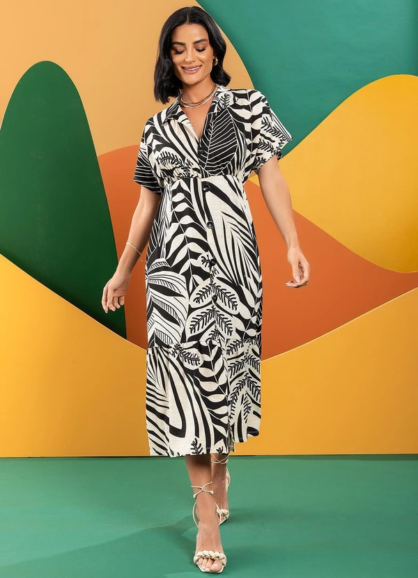 Quintess - Vestido Folhagem Linho em Malha de Viscose 4