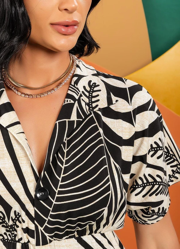 Quintess - Vestido Folhagem Linho em Malha de Viscose