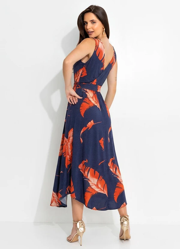 Quintess - Vestido Folhagem Marinho em Malha de Viscose 2