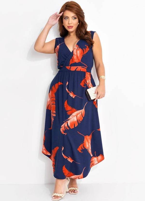 Quintess - Vestido Folhagem Marinho em Malha de Viscose 3