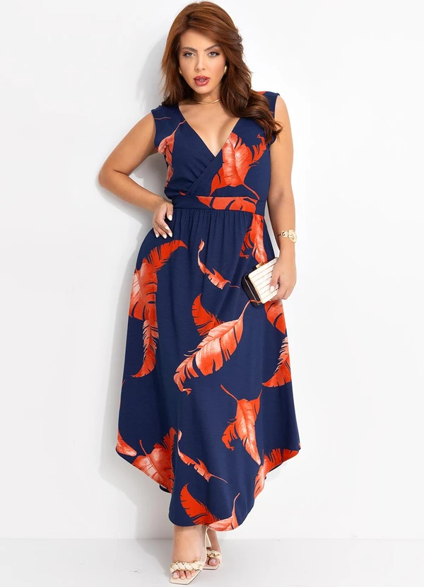 Quintess - Vestido Folhagem Marinho em Malha de Viscose 5