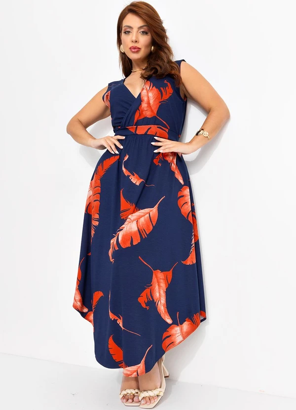 Quintess - Vestido Folhagem Marinho em Malha de Viscose 6