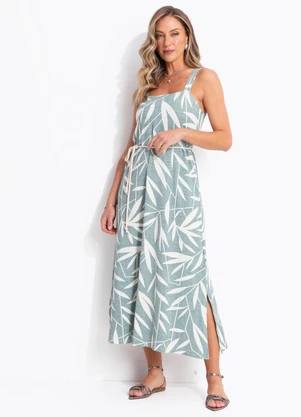 Quintess - Vestido Folhagem Menta em Malha de Viscose - QUINTESS