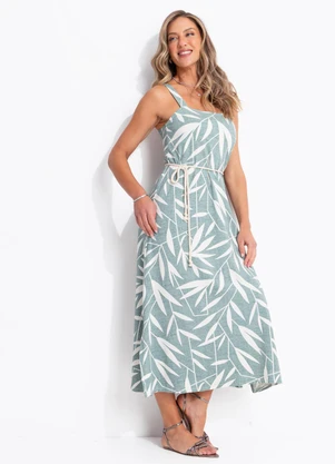 Quintess - Vestido Folhagem Menta em Malha de Viscose - QUINTESS