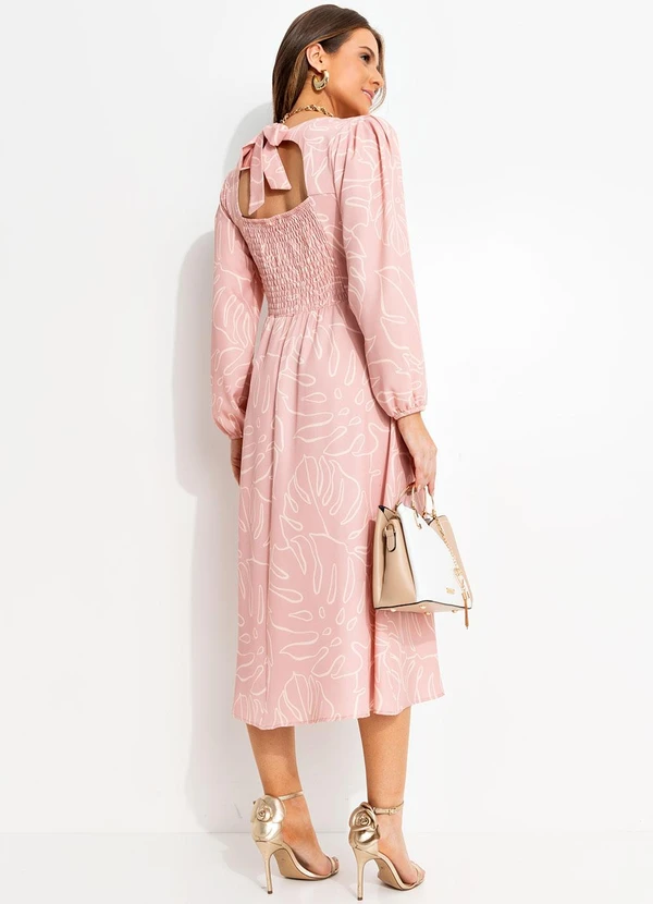 Quintess - Vestido Longuete Alfaiataria Rosa Estampado com Manga Bufante 2