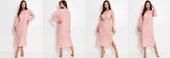 Vestido Folhagem Rosa em Alfaiataria Sarjada