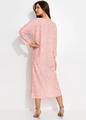 Quintess - Vestido Folhagem Rosa em Alfaiataria Sarjada - QUINTESS