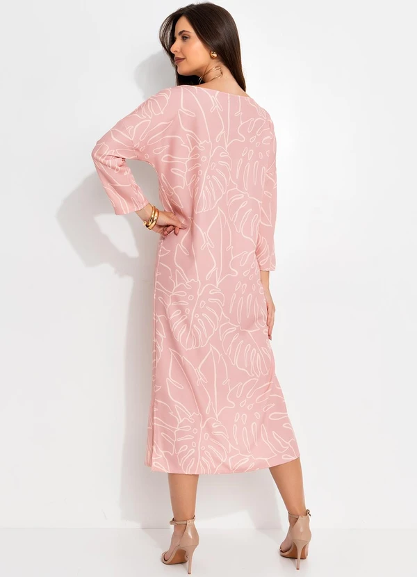 Quintess - Vestido Folhagem Rosa em Alfaiataria Sarjada 2