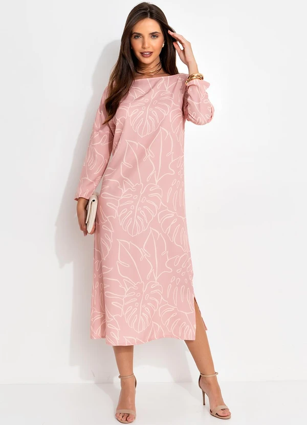 Quintess - Vestido Folhagem Rosa em Alfaiataria Sarjada 4