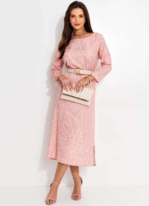 Quintess - Vestido Folhagem Rosa em Alfaiataria Sarjada 5