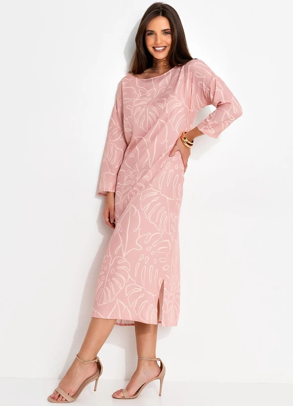 Quintess - Vestido Folhagem Rosa em Alfaiataria Sarjada 6