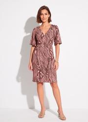 Vestido Folhagem Ros� em Malha de Viscose