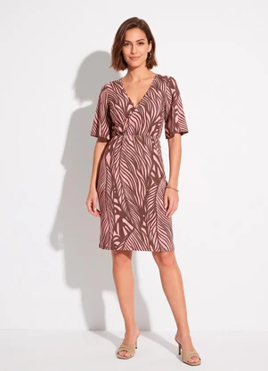 Quintess - Vestido Folhagem Rosê em Malha de Viscose - QUINTESS