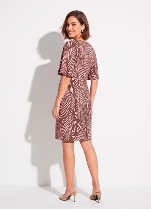 Quintess - Vestido Folhagem Rosê em Malha de Viscose - QUINTESS