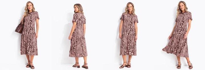 Vestido Folhagem Ros� em Malha de Viscose