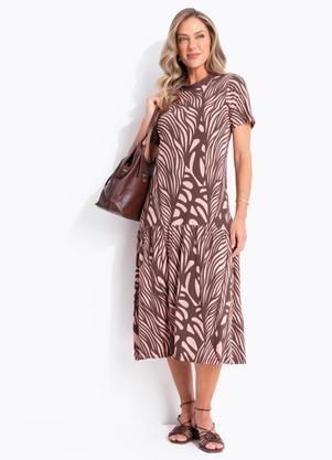 Vestido (Folhagem Ros�) em Malha de Viscose