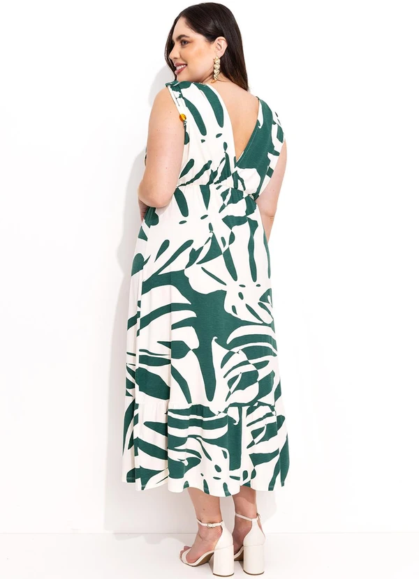 Quintess - Vestido Folhagem Verde em Malha de Viscose 11