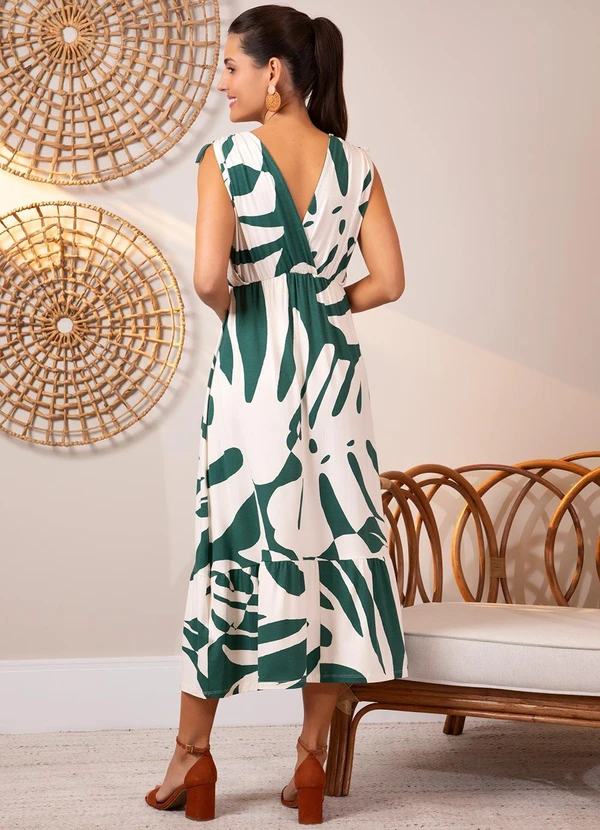 Quintess - Vestido Folhagem Verde em Malha de Viscose 3