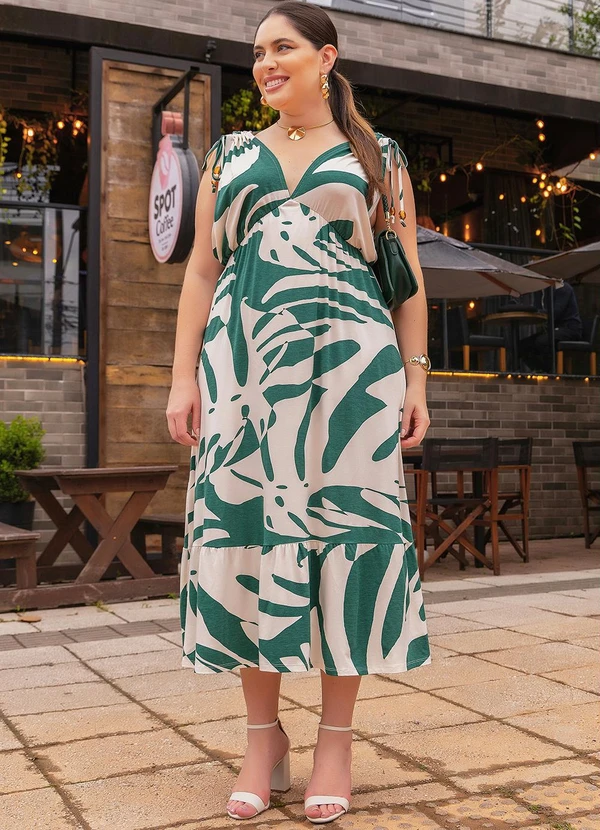 Quintess - Vestido Folhagem Verde em Malha de Viscose 6