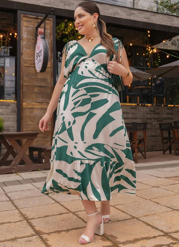 Quintess - Vestido Folhagem Verde em Malha de Viscose 7