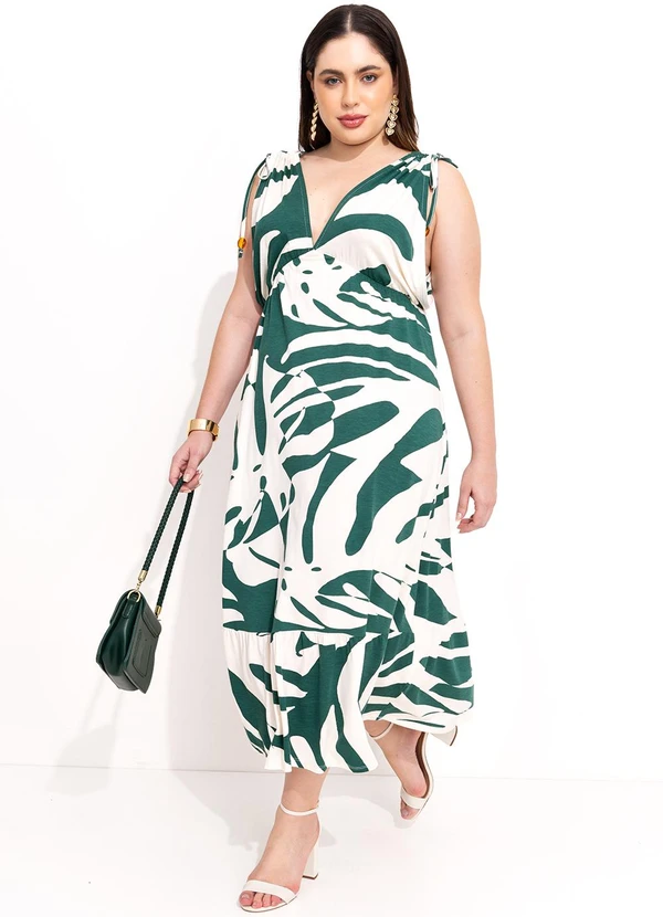 Quintess - Vestido Folhagem Verde em Malha de Viscose 10