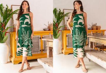 Vestido Folhagem Verde em Malha Texturizada