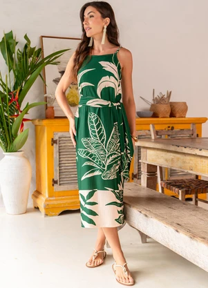 Quintess - Vestido Folhagem Verde em Malha Texturizada - QUINTESS