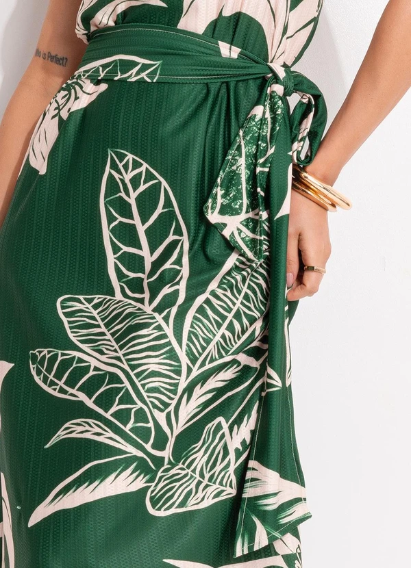 Quintess - Vestido Folhagem Verde em Malha Texturizada 3