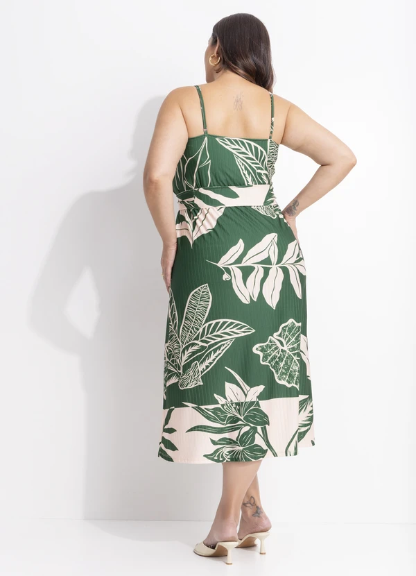 Quintess - Vestido Folhagem Verde em Malha Texturizada