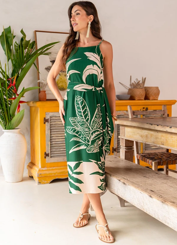 Quintess - Vestido Folhagem Verde em Malha Texturizada 16