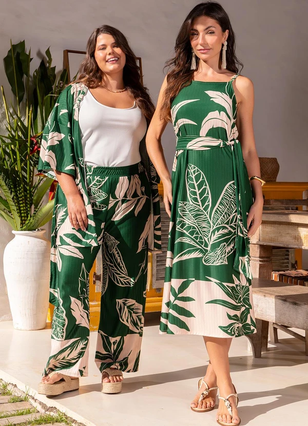 Quintess - Vestido Folhagem Verde em Malha Texturizada 14