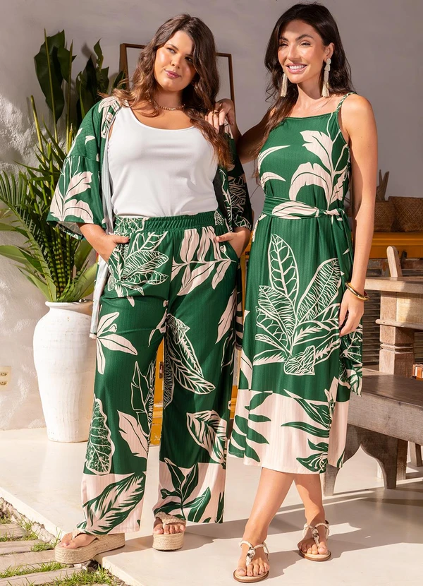 Quintess - Vestido Folhagem Verde em Malha Texturizada 13