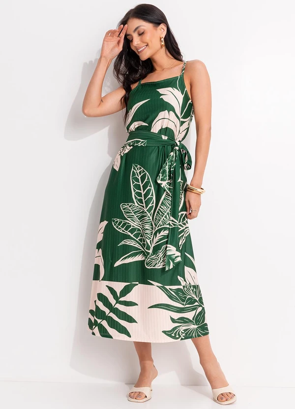 Quintess - Vestido Folhagem Verde em Malha Texturizada 10