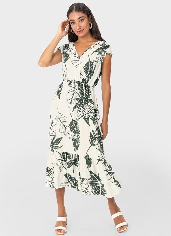 Malwee - Vestido Folhagens Midi Marias Branco