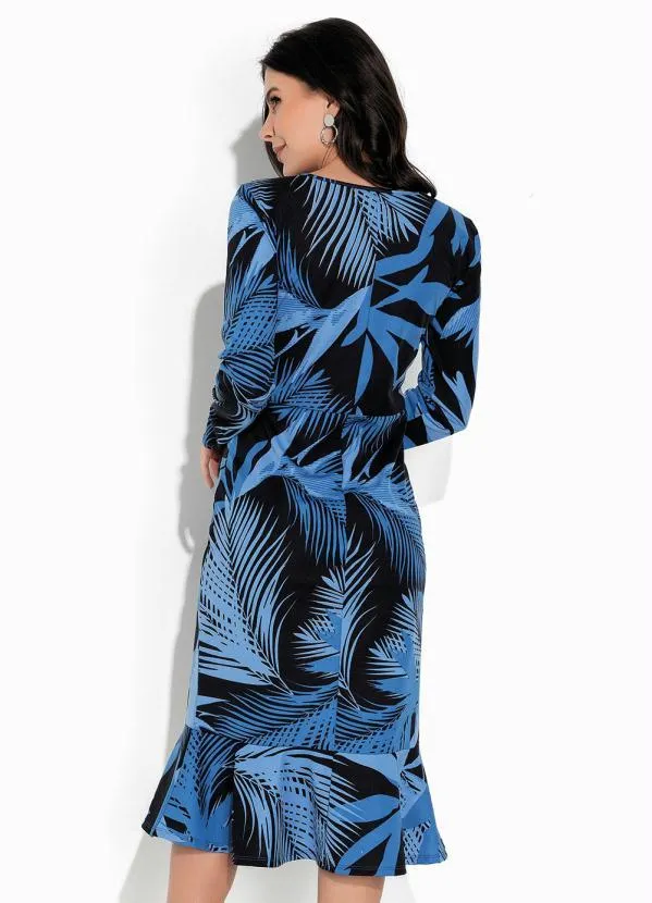 Rosalie - Vestido Folhas Azul com Babado 2