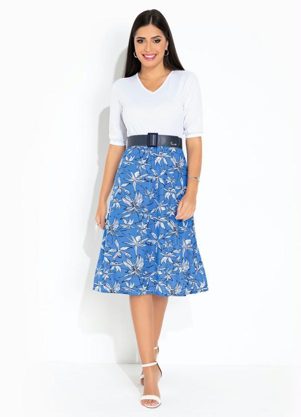 Queima Estoque - Vestido Folhas Azul Moda Evangélica 4