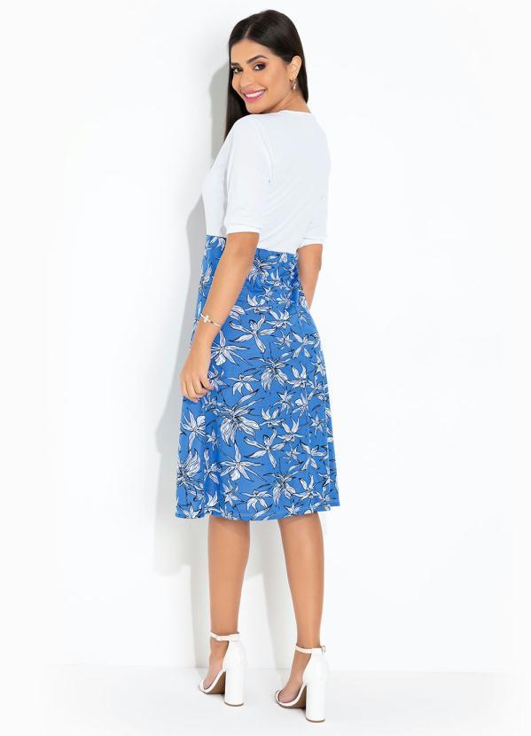 Queima Estoque - Vestido Folhas Azul Moda Evangélica 5