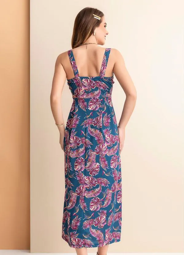 Rosalie - Vestido Folhas Marinho Decote V 2