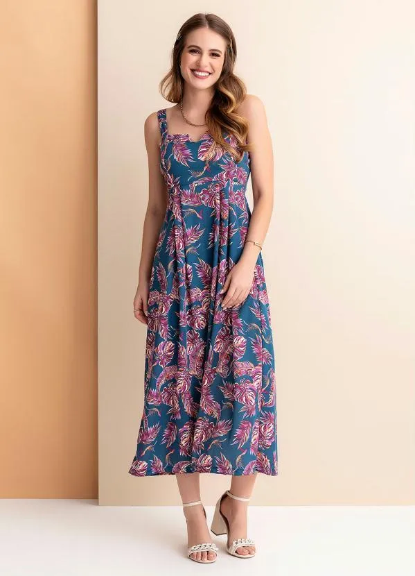 Rosalie - Vestido Folhas Marinho Decote V 3