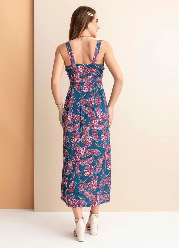 Rosalie - Vestido Folhas Marinho Decote V 4