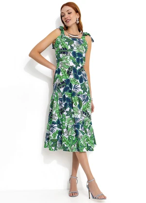 Moda Pop - Vestido Folhas Verde com Alças para Amarrar - MODA POP