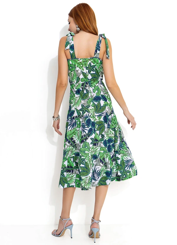 Moda Pop - Vestido Folhas Verde com Alças para Amarrar 3