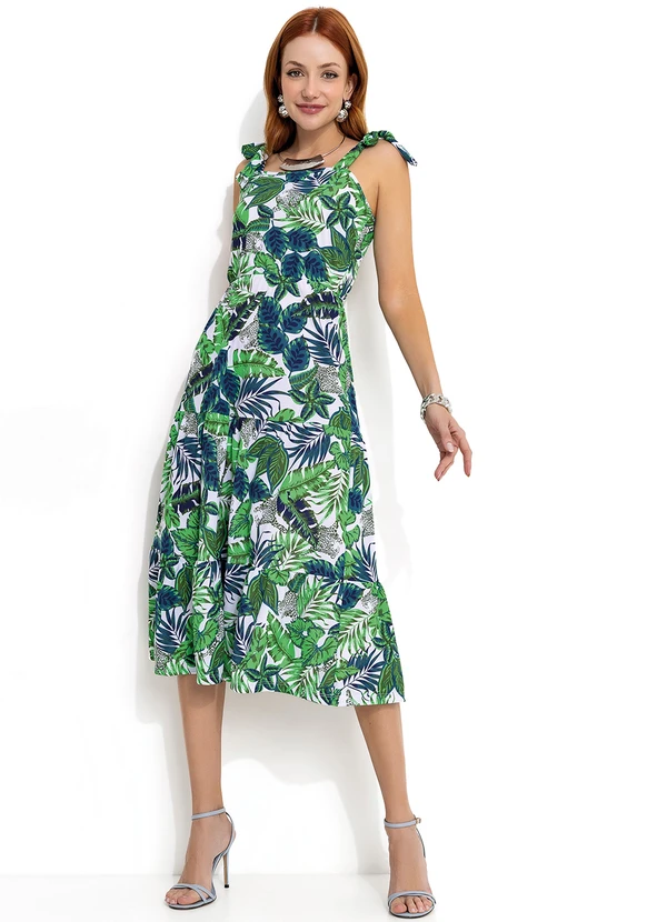 Moda Pop - Vestido Folhas Verde com Alças para Amarrar 4