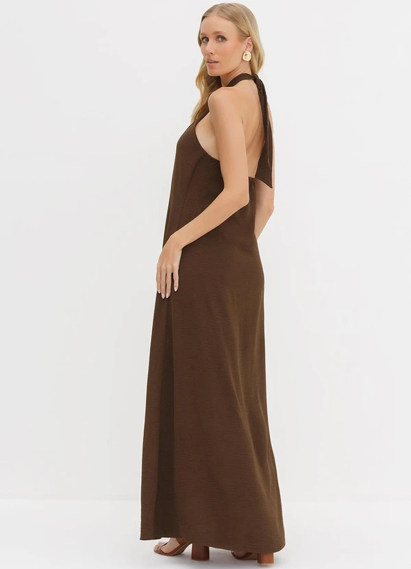 Principessa - Vestido Frente Única Longo em Crepe Marrom Patrizia 3