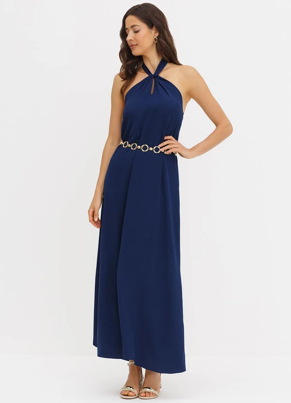 Principessa - Vestido Frente Única Longo Marinho Patrizia